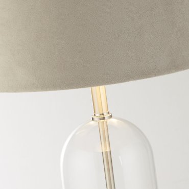 Searchlight Oxford - tafellamp - Ø 38 x 51 cm - satijn nikkel, zilver en taupe