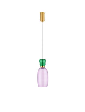 Nova Luce Pluma - hanglamp - Ø 15 x 179 cm - 9W LED incl. - goud, glanzend jaspis en paars glas