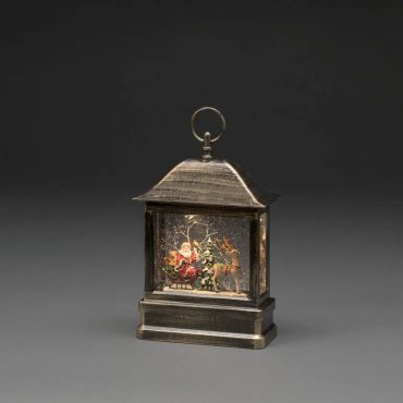 Konstsmide kerstverlichting - sneeuwlantaarn met kerstman en eland op batterijen - 17,5 x 8,5 x 25 cm - bruin