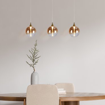 Searchlight Alchemy - hanglamp - 68 x 150 cm - 13W dimbare LED incl. - zwart, goud en amber