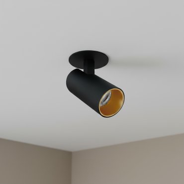 ONE Light COB Cylinders - opbouwspot inclusief zwarte en messing reflector - Ø 6 x 9 cm - 6,5W dimbare LED incl. - zwart