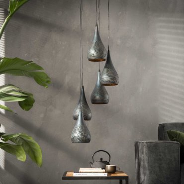 Vico Stepped Punch - hanglamp - Ø 35 x 150 cm - zwart bruin