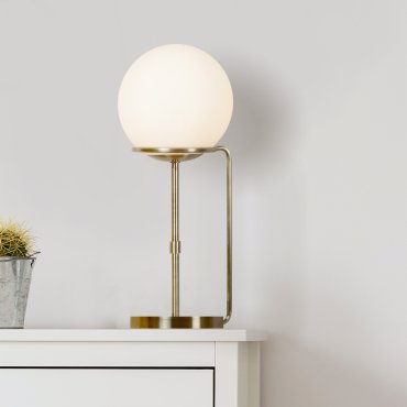 Searchlight Sphere - tafellamp - Ø 20 x 50 cm - antiek messing en opaal wit