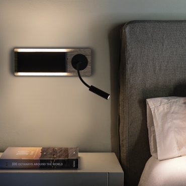 Faro Mood - wandverlichting met leeslampje - 37 x 13 x 5 cm - 6W LED incl. - zwart &amp; hout