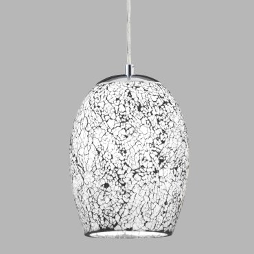 Searchlight Crackle - hanglamp - Ø 18 x 135 cm - wit craquelé glas