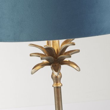 Searchlight Palm - tafellamp - Ø 38 x 65 cm - antiek nikkel en blauwgroen