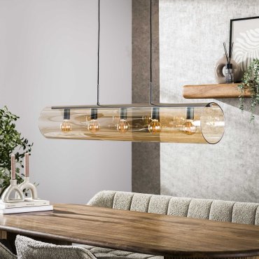 Vico Tube Amber Glass - hanglamp - 120 x 20 x 150 cm - zwart