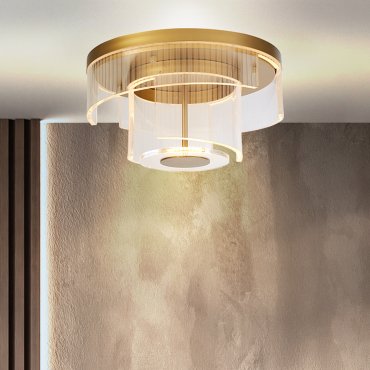 Searchlight Deco - plafondverlichting - Ø 40 x 20 cm - 30W dimbare LED incl. - goud en transparant