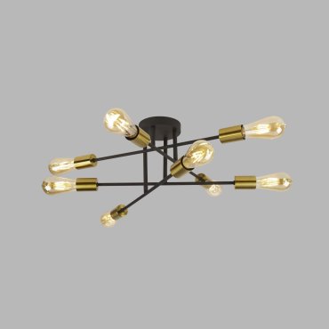 Searchlight Armstrong - plafondverlichting - Ø 54 x 23 cm - satijn messing en mat zwart