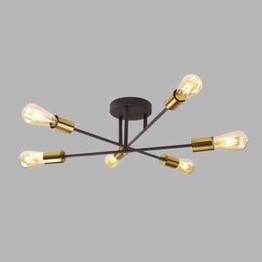 Searchlight Armstrong - plafondverlichting - Ø 64 x 20 cm - satijn messing en mat zwart