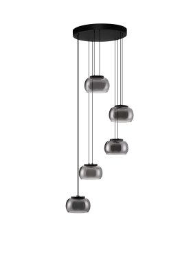 Nova Luce Bios - hanglamp - Ø 52 x 217 cm - 41W dimbare LED incl. - mat zwart en rokerig grijs