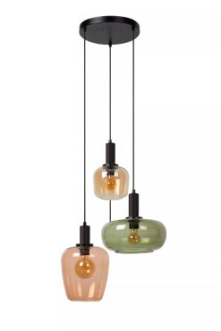 Lucide Ilona - hanglamp 3L - Ø 51 x 174 cm - zwart en multicolor