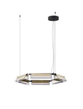 Nova Luce Apnea - hanglamp - Ø 72 x 150 cm - 39W dimbare LED incl. - zandzwart, goud en grijs