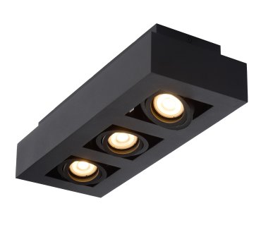 Lucide Xirax - opbouwspot 3L - 14 x 36 x 8 cm - 3 x 5W dimbare LED incl. - dim to warm - zwart