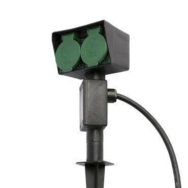 Faro Garten-1 - grondspot op piek met stekker en  stopcontacten - 11 x 7 x 35 cm - IP44 - mat zwart