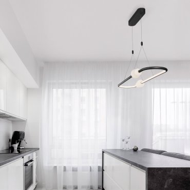 Nova Luce Celia - hanglamp met afstandsbediening - 100 x 28 x 120 cm - 44,2W dimbare LED incl. - zwart en opaal