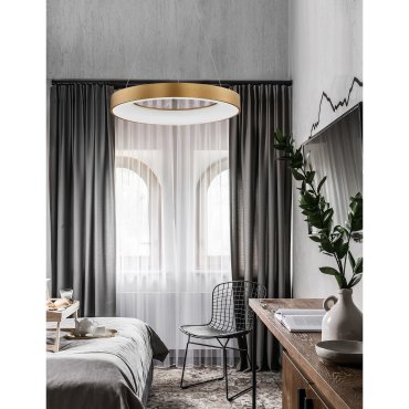 Nova Luce Rando Thin - hanglamp - Ø 60 x 120 cm - 50W dimbare LED incl. - geborsteld goud