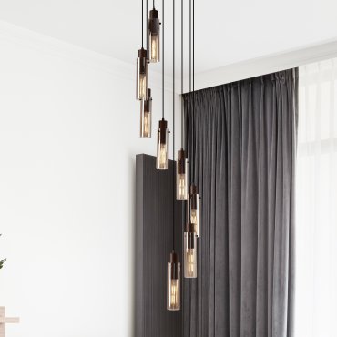 Searchlight Sweden II - hanglamp - Ø 42 x 300 cm - mokka en amber