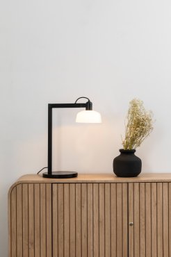 Faro Tatawin - tafellamp - 25 x 45,4 x 57,5 cm - zwart en melkglas