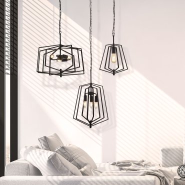 Searchlight Slinky - hanglamp - 30 x 30 x 95 cm - mat zwart