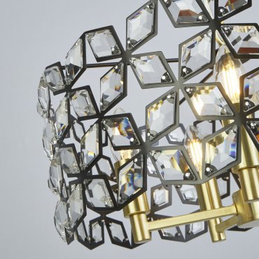 Searchlight Iris - hanglamp - Ø 48 x 150 cm - zwart en satijn messing