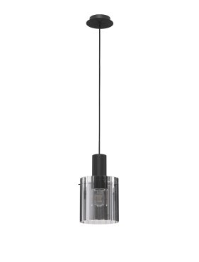 Nova Luce Mirbi - hanglamp - Ø 18 x 154 cm - zandzwart en rokerig glas