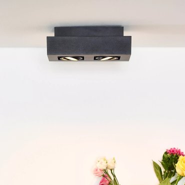 Lucide Xirax - opbouwspot 2L - 14 x 25 x 8,8 cm - 2 x 5W dimbare LED incl. - dim to warm - zwart
