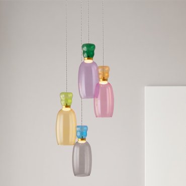 Nova Luce Pluma - hanglamp - Ø 42 x 150 cm - 36W LED incl. - goud, glanzend jaspis, paars, geel, roze, lichtgroen, lichtblauw en cyaan glas