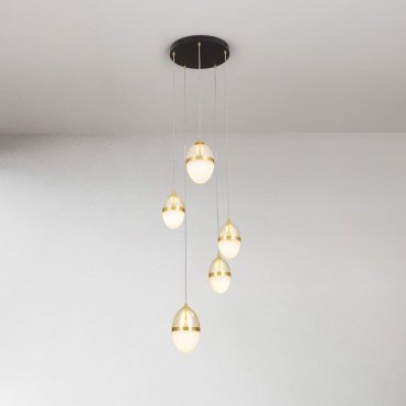 Nova Luce Egna - hanglamp - Ø 45 x 120 cm - 59W LED incl. - opaal, cognacglas, goud en zwart
