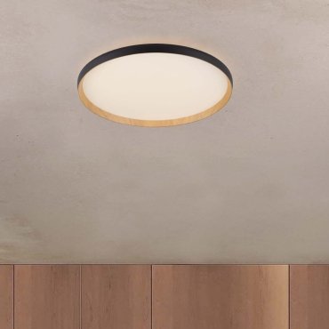 Nova Luce Vomos - plafondlamp - Ø 60 x 7 cm - 55W dimbare LED incl. - zandzwart en hout