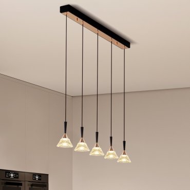 Nova Luce Paluz - hanglamp - 90,5 x 150 x 10,5 cm - 30W dimbare LED incl. - mat zwart en roségoud