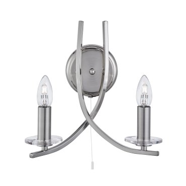 Searchlight Ascona - wandverlichting met trekschakelaar - 28 x 30 cm - satijn zilver