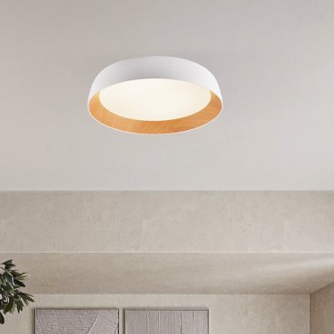 Nova Luce Sigi - plafondlamp - Ø 60 x 12 cm - 50W dimbare LED incl. - zandwit en hout