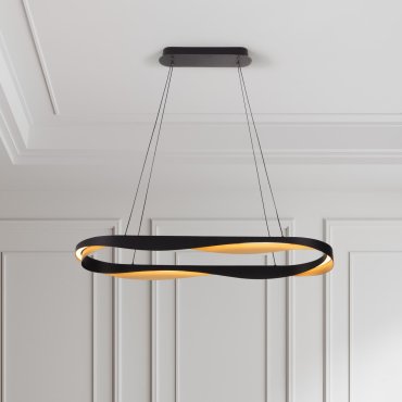 Nova Luce Radon - hanglamp - Ø 100 x 160 cm - 62W dimbare LED incl. - mat zwart en goud