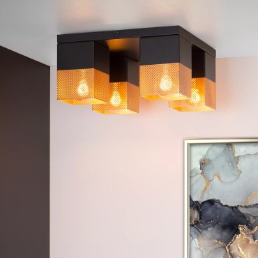 Lucide Renate - plafondverlichting - 32 x 32 x 16 cm - zwart en mat goud