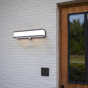Lutec Doblo - buiten wandverlichting op zonne-energie met bewegingsmelder - 9,1 x 35 x 9 cm - 16,5W LED incl. - IP44 - donkergrijs