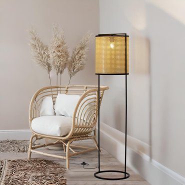 Nova Luce Erto - vloerlamp - Ø 38 x 150 cm - zandzwart en rotan