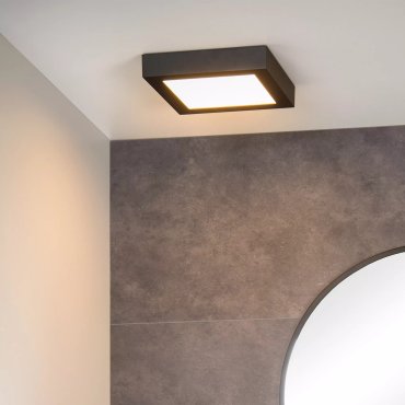 Lucide Brice-Led - plafondverlichting - 22 x 22 x 3,9 cm - 22W dimbare LED incl. - IP44 - zwart