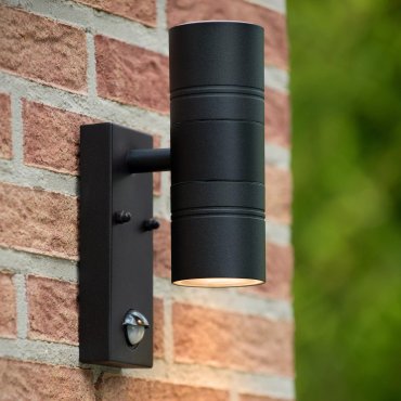 Lucide Arne - wandverlichting met bewegingssensor - 6,3 x 12 x 22,5 cm - 2 x 5W LED incl. - IP44 - zwart