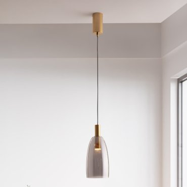 Nova Luce Imatia - hanglamp - Ø 14,5 x 215 cm - 7W LED incl. - messing goud en rokerig glas