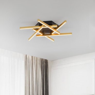 Nova Luce Antama - plafondlamp -  60 x 7,5 x 60 cm - 43W dimbare LED incl. - zandzwart en goud