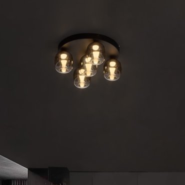 Nova Luce Kita - plafondlamp - Ø 45 x 22 cm - 28W dimbare LED incl. - zandzwart en rokerig glas