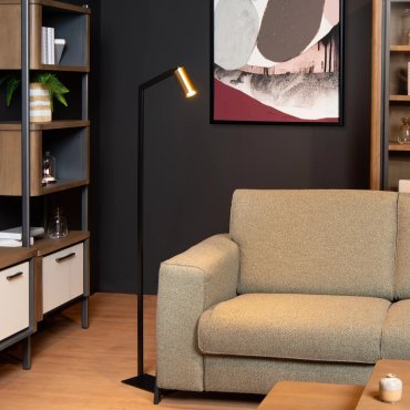 Lucide Sybil - staanlamp - 40 x 15 x 148,5 cm - zwart &amp; mat goud/messing