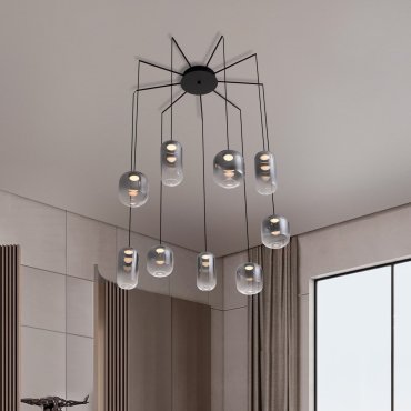 Nova Luce Aelia - hanglamp - Ø 82 x 145 cm - 36W dimbare LED incl. - mat zwart en rokerig grijs