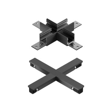 Lucide Linial - magnetisch railsysteem - X-koppelstuk &amp; elektrische connector - 16 x 16 x 1,7 cm - zwart mat chroom