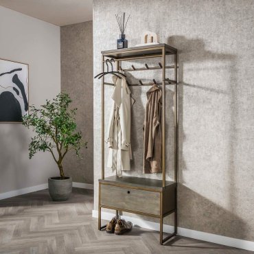 Vico Ferro - kapstok met lade - 70 x 35 x 181 cm - antiek brons