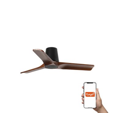 Faro Heywood Tub S Tuya Smart - plafondventilator - Ø 90 cm - mat zwart en donker walnoot