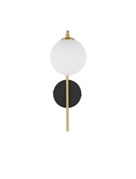 Nova Luce Savoy - wandlamp - Ø 11 x 34 cm - satijn goud, mat zwart en wit opaal