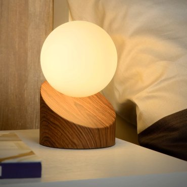 Lucide Len - tafellamp - 16 cm - hout en opaal