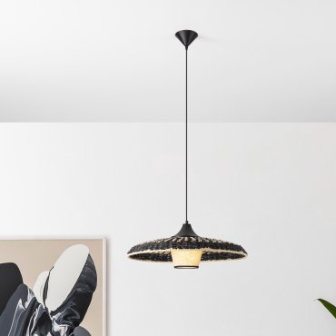 Nova Luce Capa - hanglamp - Ø 61 x 200 cm - natuurlijk en zwart